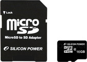 Silicon-Power microSDHC (Class 10) 16 Гб + адаптер (SP016GBSTH010V10-SP)