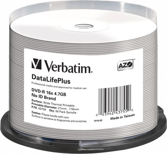 DVD-R диск Verbatim 4.7Gb 16x 43755 (50 шт.)