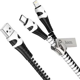 Кабель Hoco U97 USB Type-A - Lightning+Type-C (0.96 м, черный/белый)