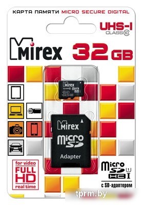 Карта памяти Mirex microSDHC UHS-I (Class 10) 32GB + адаптер [13613-ADSUHS32] 