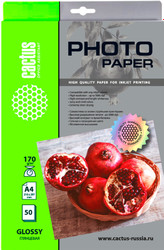 Фотобумага CACTUS Глянцевая A4 170 г/м2 50 листов CS-GA417050