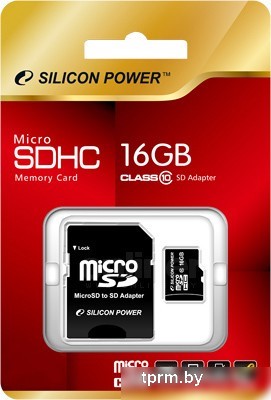 Silicon-Power microSDHC (Class 10) 16 Гб + адаптер (SP016GBSTH010V10-SP) 