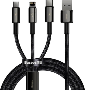 Кабель Baseus Tungsten Gold One-for-three USB Type-A - Lightning/USB Type-C/microUSB (1.5 м, черный)