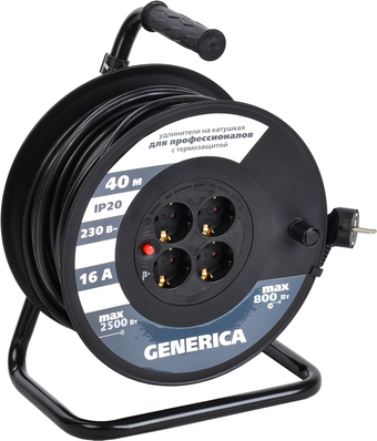 Удлинитель Generica УК40 WKP20-16-04-40-G (40 м, черный)