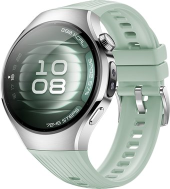 Умные часы Huawei Watch 5 42 мм (серебристый, с зеленым силиконовым ремешком, международная версия)