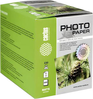 Фотобумага CACTUS Матовая 10х15 230 г/кв.м. 500 листов(CS-MA6230500)