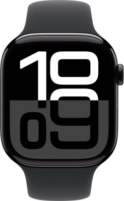 Умные часы Apple Watch Series 10 46 мм (алюминиевый корпус, черный/черный, спортивный силиконовый ремешок M/L) 