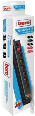 Сетевой фильтр Buro BU-SP5-USB-2A-B 