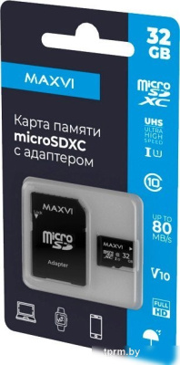 Maxvi microSDHC 32GB MSD32GBC10V10 (с адаптером) 