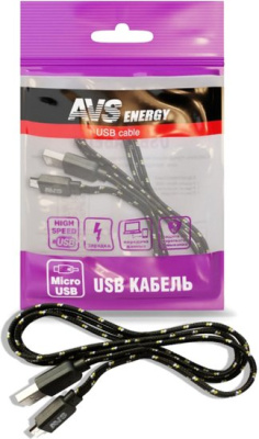 Кабель AVS MR-321 USB Type-A - microUSB (1 м, черный) 