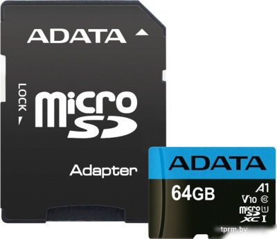 Карта памяти ADATA Premier AUSDX64GUICL10A1-RA1 microSDXC 64GB (с адаптером) 