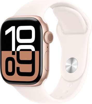 Умные часы Apple Watch Series 10 42 мм (алюминиевый корпус, розовое золото/легкие румяна, спортивный силиконовый ремешок S/M) 