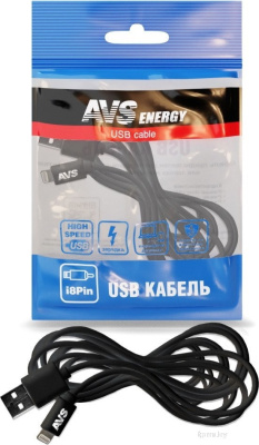 Кабель AVS A78974S USB Type-A - Lighting (3 м, черный) 