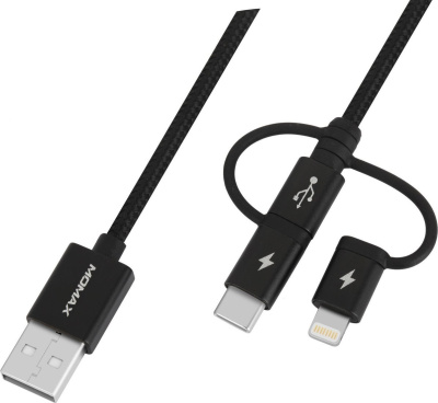 Кабель Momax DX1D OneLink 3-in-1 USB Type-A - Lightning/microUSB/USB Type-C (1 м, черный) 
