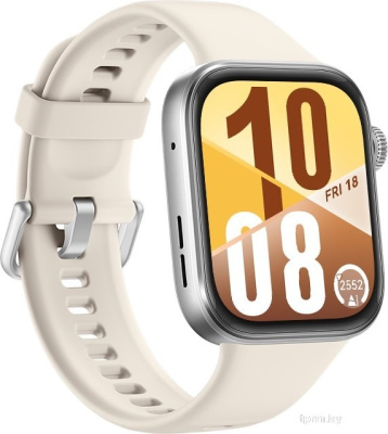 Умные часы Huawei Watch FIT 4 (серебристый, с бежевым силиконовым ремешком, международная версия) 