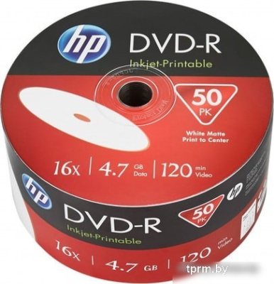 DVD-R диск HP 4.7Gb 16x HP Printable, полная заливка, 50 шт. в пленке 69302 