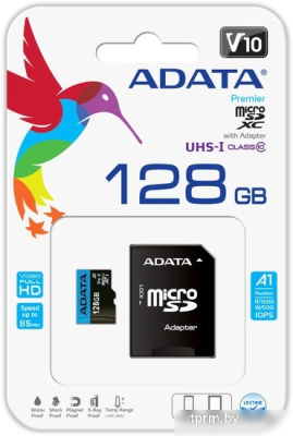 Карта памяти A-Data Premier AUSDX128GUICL10A1-RA1 microSDXC 128GB (с адаптером) 