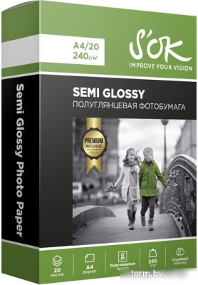 Фотобумага S'OK Semi Glossy Photo Paper A4 240 г/м2 20 листов SA4240020SG 