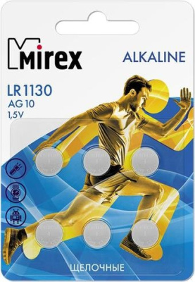Элементы питания Mirex LR1130 (AG10) Mirex блистер 6 шт. 23702-LR1130-E6