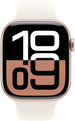 Умные часы Apple Watch Series 10 46 мм (алюминиевый корпус, розовое золото/звездный свет, спортивный силиконовый ремешок M/L) 