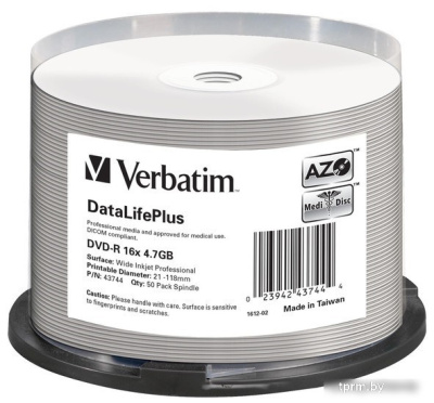 DVD-R диск Verbatim DVD-R 4.7GB 16x DataLifePlus по 50 шт. CakeBox 