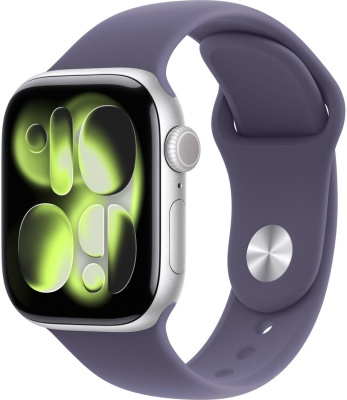 Умные часы Apple Watch Series 11 42 мм (алюминиевый корпус, серебристый/фиолетовый туман, спортивный силиконовый ремешок S/M)