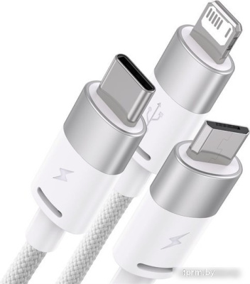Кабель Baseus One-For-Three Fast Charging Data Cable 3.5A USB Type-A - USB Type-C/microUSB/Lightning (0.5 м, белый) 