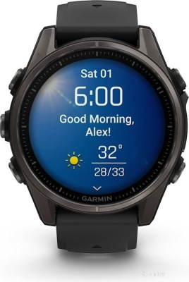 Garmin Fenix 8 Sapphire 43мм (титановый угольно-черный DLC, пепельно-серый ремешок) 