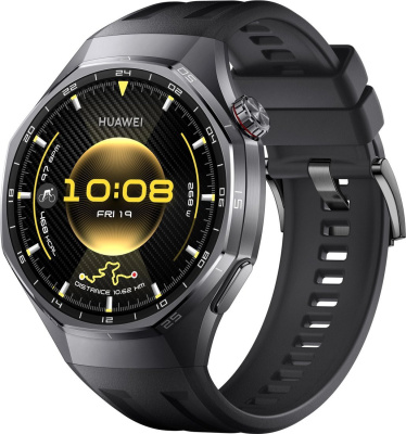 Умные часы Huawei Watch GT 6 Pro 46 мм (черный, с черным силиконовым ремешком, международная версия) 