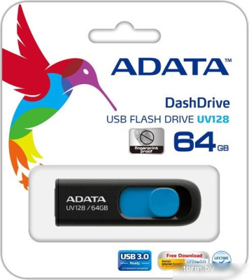 USB Flash A-Data DashDrive UV128 Black/Blue 64GB (AUV128-64G-RBE) 