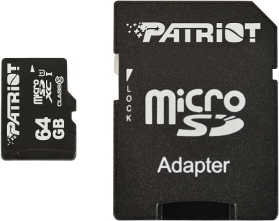 Карта памяти Patriot microSDXC LX Series (Class 10) 64GB + адаптер [PSF64GMCSDXC10] 