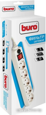 Сетевой фильтр Buro 5 розеток, белый, 10 м [500SH-10-W] 