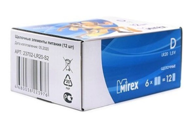 Батарейки Mirex LR20 D Алкалайн 2 шт 23702-LR20-S2 