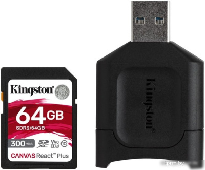 Карта памяти Kingston Canvas React Plus SDXC 64GB (с кардридером) 
