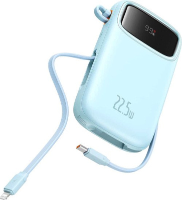 Внешний аккумулятор Baseus Qpow2 Dual-Cable Digital Display Fast Charge Power Bank 22.5W 10000mAh (голубой) 