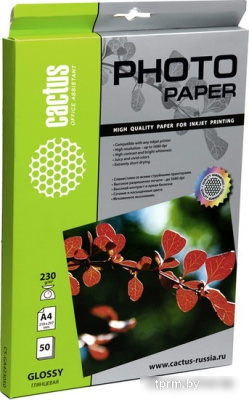 Фотобумага CACTUS Глянцевая A4 230 г/кв.м. 50 листов (CS-GA423050) 