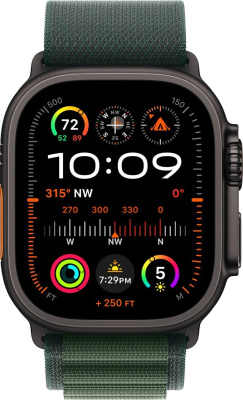 Apple Watch Ultra 2 LTE 49 мм (титановый корпус, черный/темно-зеленый, ремешок из полиэстера S) 