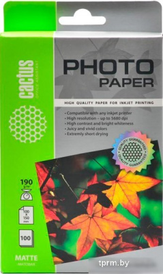 Фотобумага CACTUS Матовая А6 190 г/м2 100 листов (CS-MA6190100) 