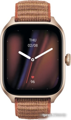 Умные часы Amazfit GTS 4 (золотистый, с коричневым нейлоновым ремешком) 