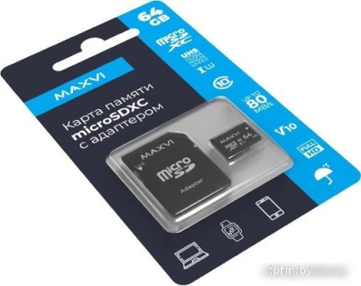 Maxvi microSDXC 64GB MSD64GBC10V10 (с адаптером) 