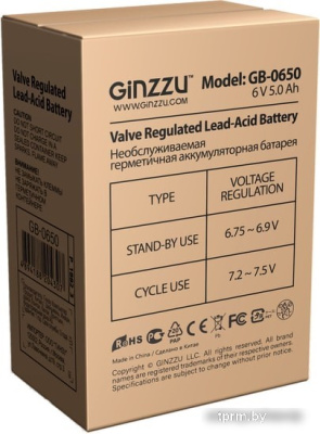 Аккумулятор для ИБП Ginzzu GB-0650 (6В/5 А·ч) 