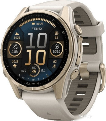 Умные часы Garmin Fenix 8 Sapphire 43мм (золотистый, дымчато-серый ремешок) 