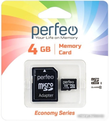 Perfeo microSDHC PF4GMCSH10AES 4GB (с адаптером) 