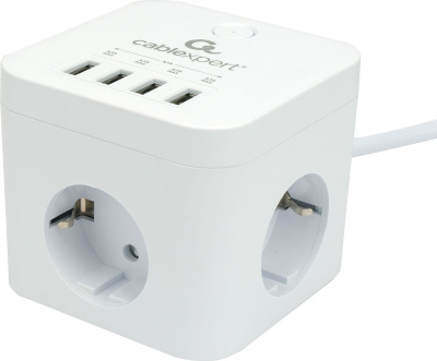 Сетевой фильтр Cablexpert CUBE-3-U4-W-1.5 
