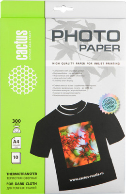 Термотрансфер CACTUS Термотрансферная A4 300 г/кв.м. 10 листов (CS-TD30010)