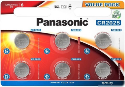 Батарейка Panasonic CR2025 CR-2025EL/6BW (6 шт) 