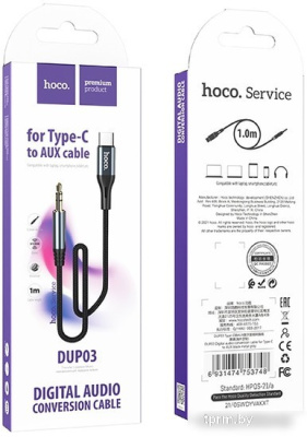 Кабель Hoco DUP03 USB Type-C - 3.5 Jack (1 м, металлик) 