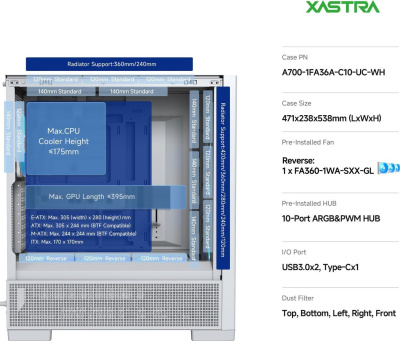 Корпус XASTRA A700 3ARGB-C10-UC (белый) 
