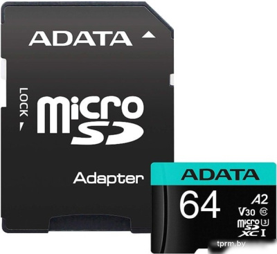 Карта памяти A-Data Premier Pro AUSDX64GUI3V30SA2-RA1 microSDXC 64GB (с адаптером) 