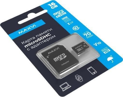 Maxvi microSDHC 16GB MSD16GBC10V10 (с адаптером) 